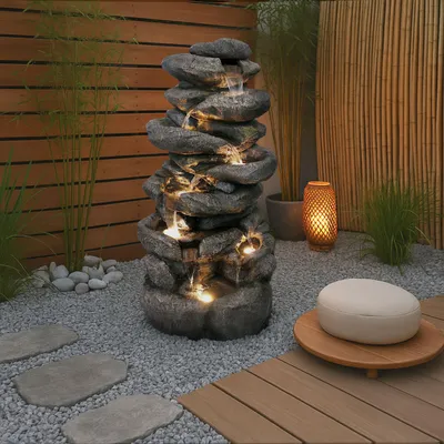 Produktbild von Großer Gartenbrunnen BK902 mit LED Beleuchtung Felsen Wasserfall Springbrunnen Gartendeko Groß