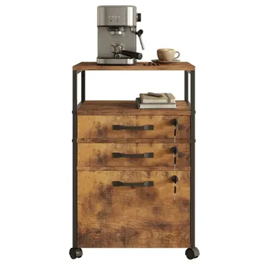 Immagine prodotto di Cassettiera da scrivania mobile in stile loft, rovere rustico con serratura
