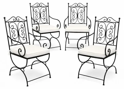 Image de Lot de 4 chaises de jardin de style méditerranéen Murcia, en fer noir, 110 cm