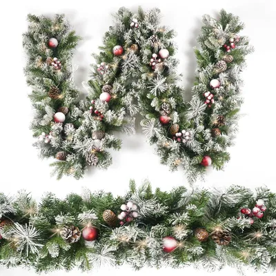 Weihnachtsgirlande 2,7 m mit 50 LED-Lichtern, Tannenzapfen, rot