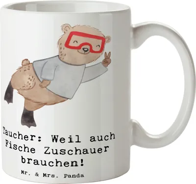 Produktbild von Mr. & Mrs. Panda Keramiktasse Tauchen Zuschauer - Weiß - Geschenk, Taucher, Kaffeebecher, Meerestiere, Teetasse, Kaffeetasse, Unterwasserwelt, Trinkbecher, Tasse, Fische
