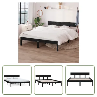 Produktbild von The Living Store Massivholzbett Schwarz Kiefer 150x200 cm
