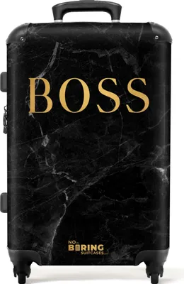 Obrázok produktu pre NoBoringSuitcases.com® Veľký kufor - Quotes - Boss - Mramorový vzhľad - Zlatá - Čierna - Kombinovaný zámok TSA - Pevná škrupina na kolieskach 4 kolieska - 72 litrov - Cestovný kufor - 66 cmKufr Medium 67x43x25 cm, 72L,