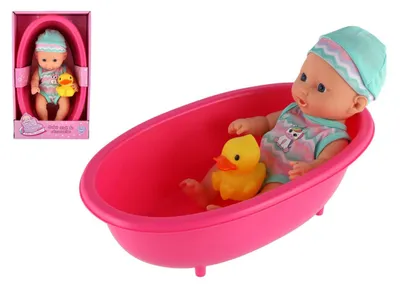 Immagine prodotto di Bambolina con paperella da 22 cm nella vaschetta di plastica, nella confezione da 20x33x10 cm