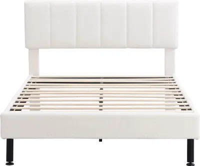 Produktbild von Polsterbett 140x190cm (Ohne Matratze) Samt Beige Doppelbett Jugendbett Erwachsenenbett Mit Eisenfüße und Lattenrost