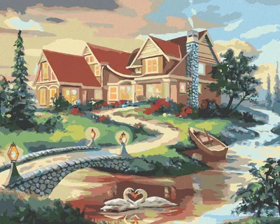 Produktbild von Zuty - Malen nach Zahlen - SCHWÄNE, BRÜCKE UND HAUS (D. RUSTY RUST), 40x50 cm, ohne Keilrahmen