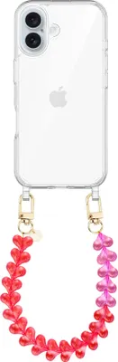Produktbild von Funky Hearts (Transparent Pink & Red) Transparant Cord Hülle  - Kompatibel mit iPhone 16 Plus