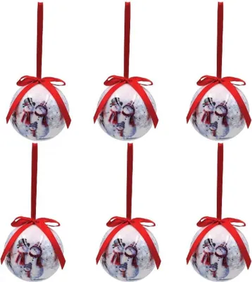 Produktbild von Sechs bezaubernde Kugeln "Schneemänner" für den Weihnachtsbaum in einer schönen Geschenkbox mit Deckel