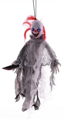 Produktbild von Halloween Dekoration - Hänge Clown mit Messer (mit Bewegung, Licht & Sound) Deko Horrorclown