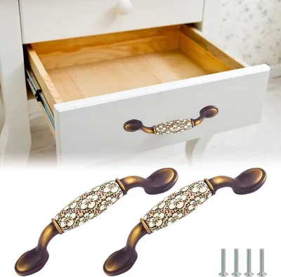 Produktbild von 2 Stück Vintage-Möbelgriffe aus Zinklegierung, Vintage-Küchenschrankgriffe, Badezimmerschrankschubladengriffe, Schubladengriffe aus Messing