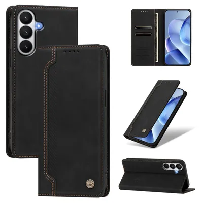 Produktbild von Handyhülle für Samsung Galaxy S26, Leder Wallet Klapphülle mit Standfunktion, Stoßfeste Schutzhülle Schwarz