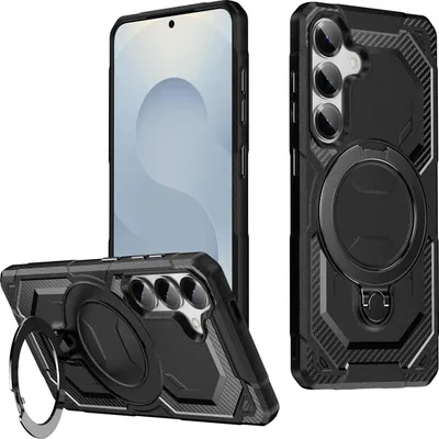 Produktbild von MagSafe Hülle für Samsung Galaxy S25/S24 - Phonesta IronLock Back Cover mit Ring - Schwarz