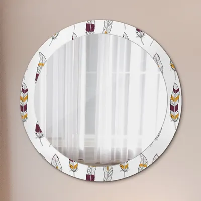 Produktbild von Ø80cm Spiegel - Glasrahmen mit Aufdruck - Wandspiegel Schlafzimmer - Federn