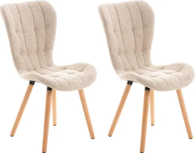 Produktbild von CLP 2er Set Esszimmerstuhl Elda mit robustem Holzgestell creme Material Stoff