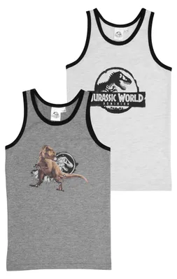 Produktbild von Jurassic World Unterhemd für Jungen Kinder Tank Top Hemdchen Unterwäsche Grau (2er Pack) 110-116
