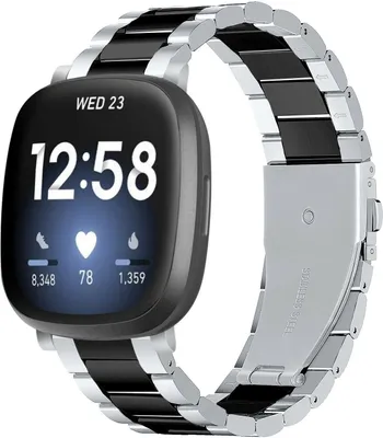 Produktbild von Strap-it Fitbit Sense Gliederarmband (Silber/Schwarz)