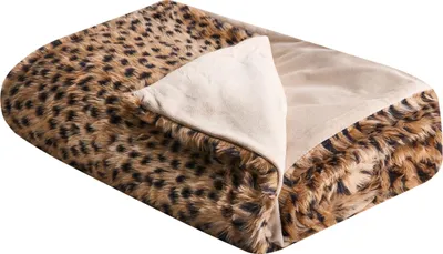 Zdjęcie produktu dla BELIANI Narzuta na łóżko brązowa poliester 150 x 200 cm w panterkę dekoracyjna ozdobna sypialnia
