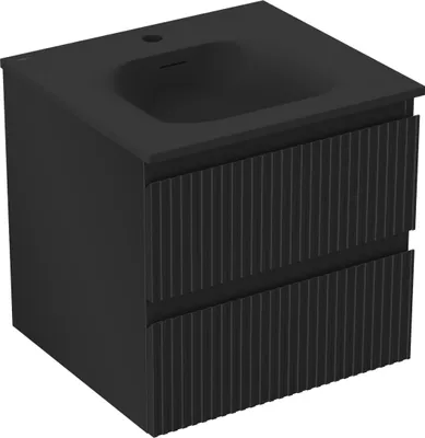 Produktbild von Mexen Rivel Badezimmerschrank 50 cm mit Waschbecken Vela, 2 Schubladen, gerillt, Schwarz Matt - 91A20-05047-2-BFF71-W23M71