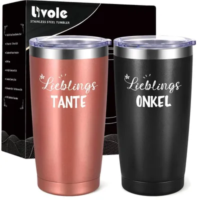 Productafbeelding van Thermobeker voor onderweg, 600 ml, met tekst voor tante en onkel, vacuümisolatie, roestvrij staal