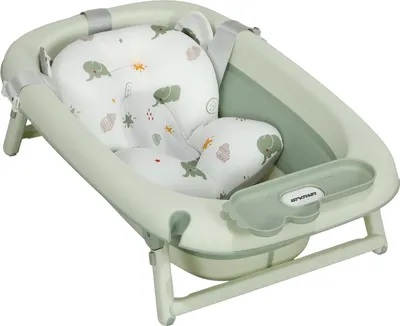 Immagine prodotto di set di 2 vaschette da bagno per bambini, vaschetta pieghevole con telaio, vaschetta antiscivolo con cuscino da bagno, vaschetta da bagno, piatto doccia per bambini 0-3 anni, verde