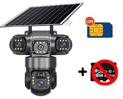 Image de Caméra solaire,à trois objectifs, connectivité 4G, caméra solaire 4G