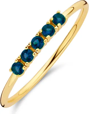 Produktbild von Neu Bling 9NB-0737-52 Silberring - Damen - 5 Zirkoniasteine - Blau - 2 mm Durchmesser - Größe 52 - Silber - vergoldet (vergoldet/Gold auf Silber)