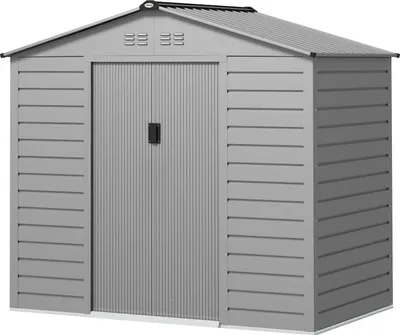 Immagine prodotto di Capannone porta attrezzi in acciaio zincato 2,43? Capanno per attrezzi 213x131x192 cm con tetto a due falde, porta scorrevole con serratura, capanno da giardino resistente alle intemperie, capanno da giardino per area esterna nel cortile, Grigio