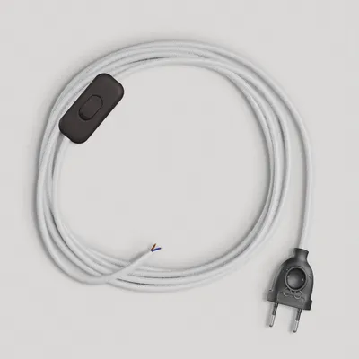 Immagine prodotto di Creative-Cables Cablaggio per lampada con cavo in cotone da 1,8 m – (Cavo 2x0,75 mm² bianco RC01, spina EU e interruttore neri) – Conforme a standard di sicurezza