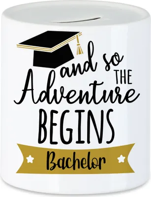 Produktbild von Bachelor And so the Adventure Begins Spardose Bachelorabschluss Geschenk Absolvent Studium