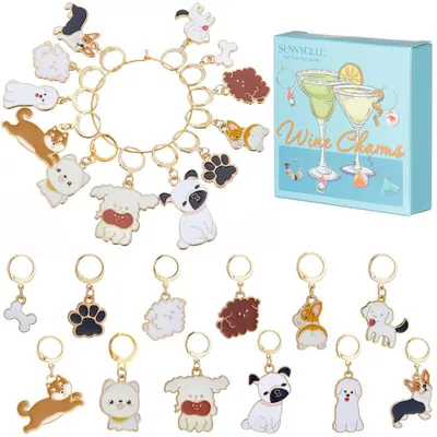 24 Stück Maschenmarkierer mit Hundecharm, Emaille, Strickmarker