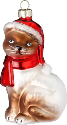 Produktbild von Christbaumschmuck Glas Katze mit Mütze und Schal 10cm beige / braun
