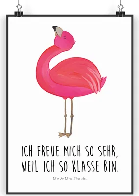 Produktbild von Mr. & Mrs. Panda Bild Flamingo Stolz DIN A3 - Weiß - Geschenk, Kunstdruck, Rosa, Freundin, Mama, drucke, Plakat, Selbstliebe, wanddeko, Wandbild