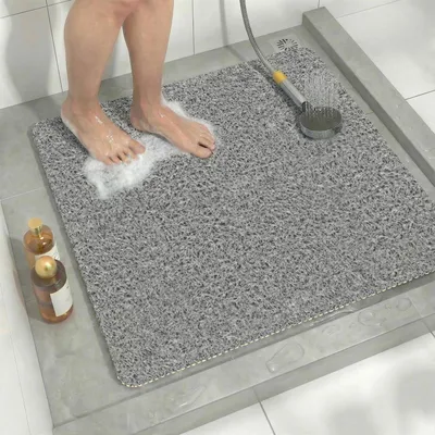 Immagine prodotto di Tappetino antiscivolo per doccia, 60x60 cm, quadrato, in PVC, grigio, ad asciugatura rapida, resistente alla muffa, lavabile