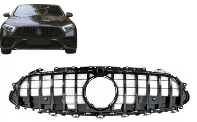 Immagine prodotto di Griglia anteriore centrale per Mercedes Classe CLS C257 dal 2018 in poi, stile GTR, finitura nera lucida.