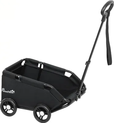 Produktbild von Hundewagen, klappbarer Hundebuggy für Zwergenhunde bis zu 4 kg, zusammenklappbarer Katzenbuggy mit Griffstange, waschbarem Kissen, Sicherheitsleinen, Aufbewahrungstasche, 4 Räder, Schwarz