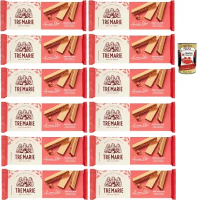 Produktbild von Tre Marie Ancora Uno Wafer Nocciolato Waffel gefüllt mit Haselnusscreme und gehackte Haselnüsse 12x 140g + Italian Gourmet polpa 400g