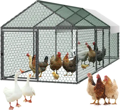 Immagine prodotto di Recinto per polli - Recinto all'aperto e gabbia per polli - Dimensioni 1 x 3 x 1 m - Copertura impermeabile - Tetto a punta - 3 porte - Per polli, anatre, oche, conigli
