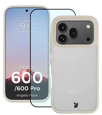 Produktbild von Schutzhülle + gehärtetem Glas für Honor 600 5G / 600 Pro 5G, Bizon Angelo Pack, Semitransparent mit beigem Rahmen