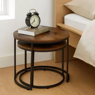 Produktbild von Industrielles Beistelltisch-Set, 2er-Set, Holzoptik