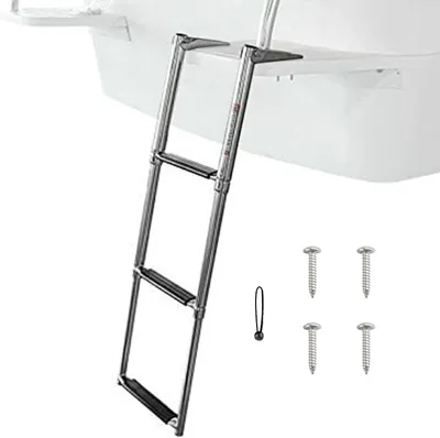 Immagine prodotto di Scala telescopica - Scala da piscina pieghevole - Accesso sicuro - Gradini antiscivolo - 3 gradini - Argento