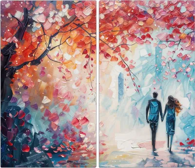 Produktbild von Spritzschutz Herdabdeckplatte Schneidebrett aus Glas Herbstlicher Spaziergang 2-Teilig (60x52cm)