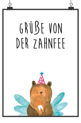 Produktbild von Mr. & Mrs. Panda Bild Bär Zahnfee DIN A3 - Weiß - Geschenk, Plakat, Erster Zahn, wanddeko, Posterdruck, Fee, Milchzahn, drucke, Wandbild, Teddy