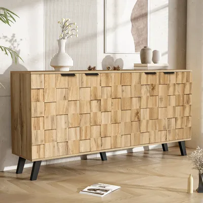 Obrázek produktu pro MODFU Komoda Kuchyňská skříň se 4 dveřmi, skříň, bufet pro obývací pokoj, ložnici, dětský pokoj, studentský pokoj a kancelář, přírodní
