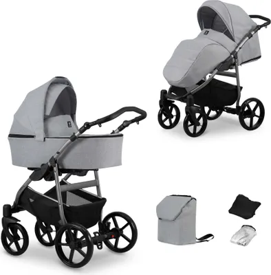 Produktbild von Kinderwagen MATA Sportwagen Babywagen Babyschale Komplettset Kinder Wagen Set 2 in 1 (grau, Rahmenfarbe: Graphite)