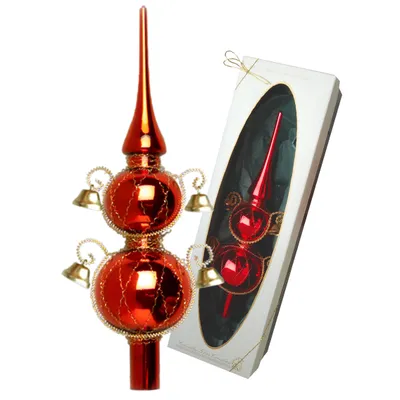 Produktbild von Krebs Glas Lauscha Doppelspitze umsponnen Rot - Christbaumschmuck aus Glas ca. 33cm - mundgeblasen und handdekoriert - 80997