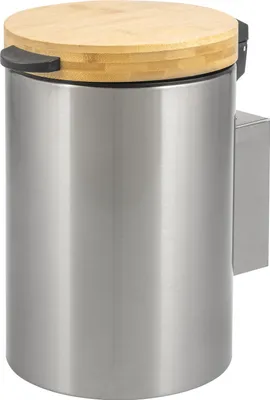 Image de bremermann Seau à maquillage mural rond avec couvercle en bambou 3 litres y compris support mural à coller ou à percer, inox