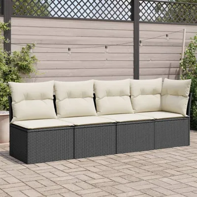 Produktbild von CLORIS Gartensofa mit Kissen 4-Sitzer Schwarz Poly Rattan - Gartensofas LL0000256342