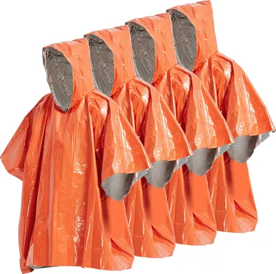 Produktbild von 4er-Pack Notfall-Regenponcho, Thermodecke, Poncho, wetterfeste Outdoor-Survival-Campingausruestung