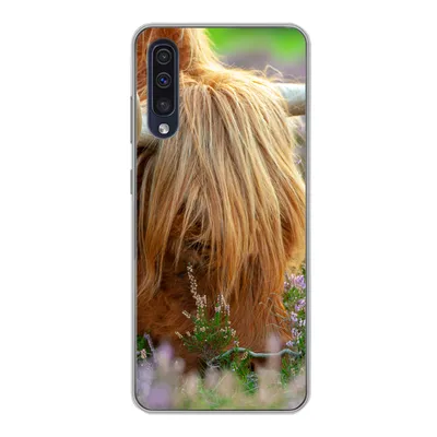Produktbild von MuchoWow® Handyhülle Schutzhülle Hülle für Samsung Galaxy A30s Schottischer Hochländer - Hörner - Heidekraut Silikon Softcase Handy Hülle - Karteninhaber