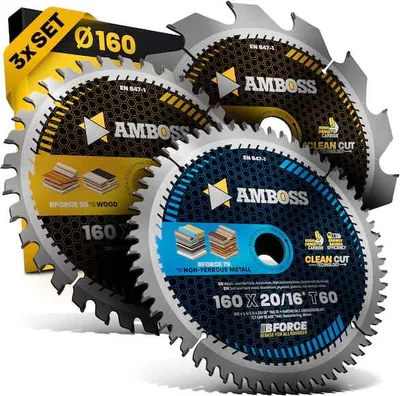 Produktbild von Amboss Ø160 Hand- Kreissägeblatt Set passend für Bosch PKS 55 A, Festool HKC 55 EB, Metabo KS 55